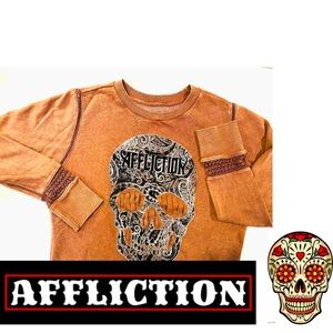 AFFLICTION Sugar Skull Sweatshirt w/ Crochet Open Detail